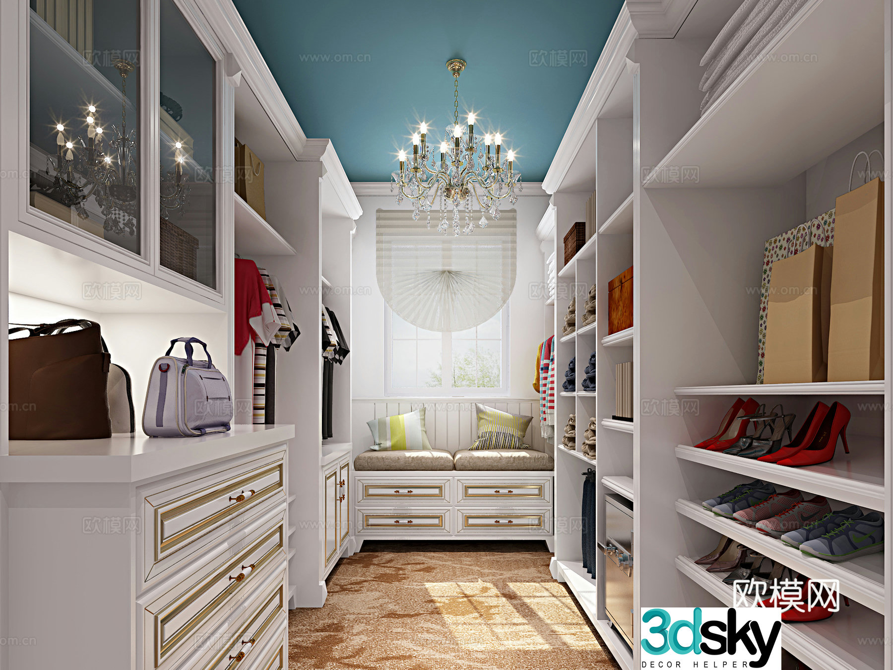 European style simple cloakroom simple European wardrobe clothes 3d model