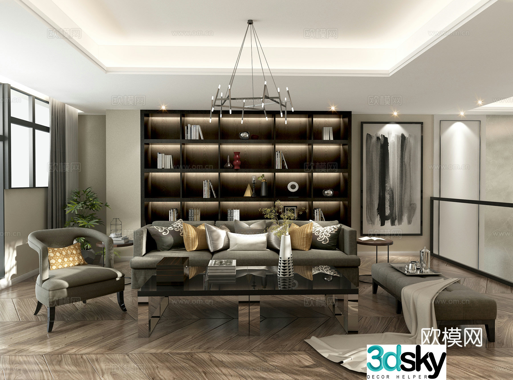 Modern living and dining room chandeliers multi-person sofa coffee table sofa stool locker ornaments 3D model