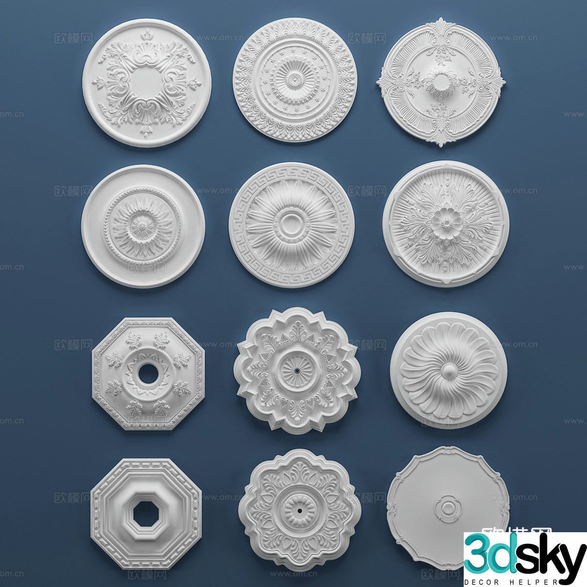 European gypsum lamp plate component carved 3D model