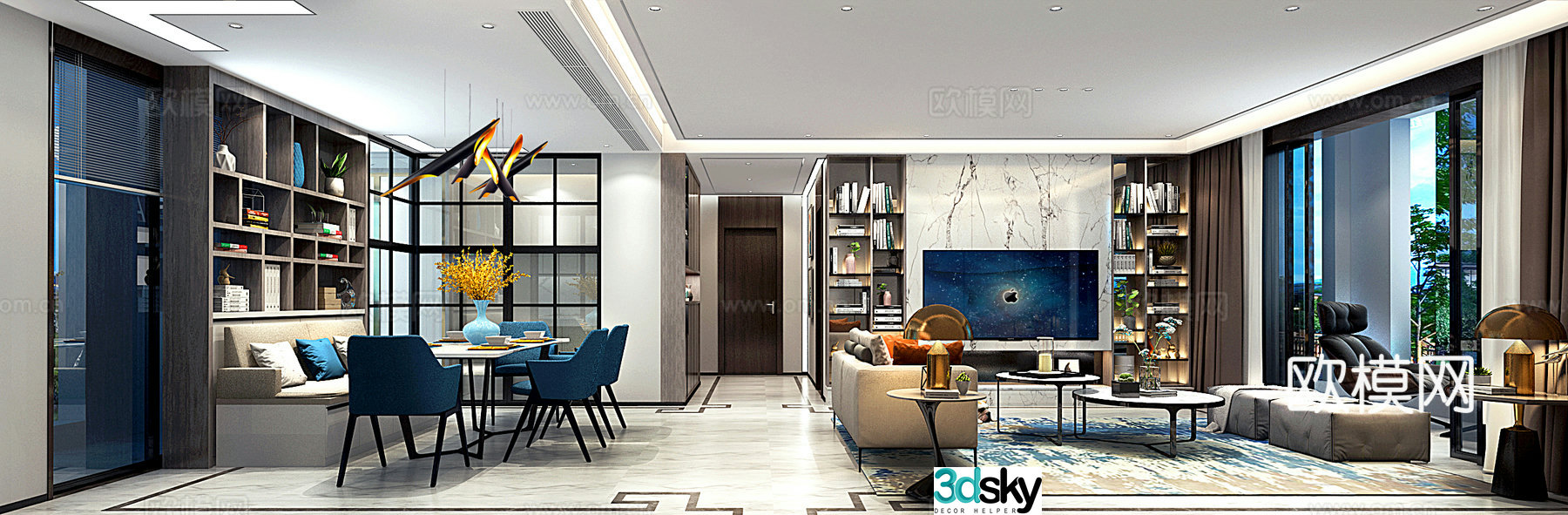 Nordic living room dining room chandeliers table lamp multi-person sofa single sofa coffee table decorative cabinet 3D model