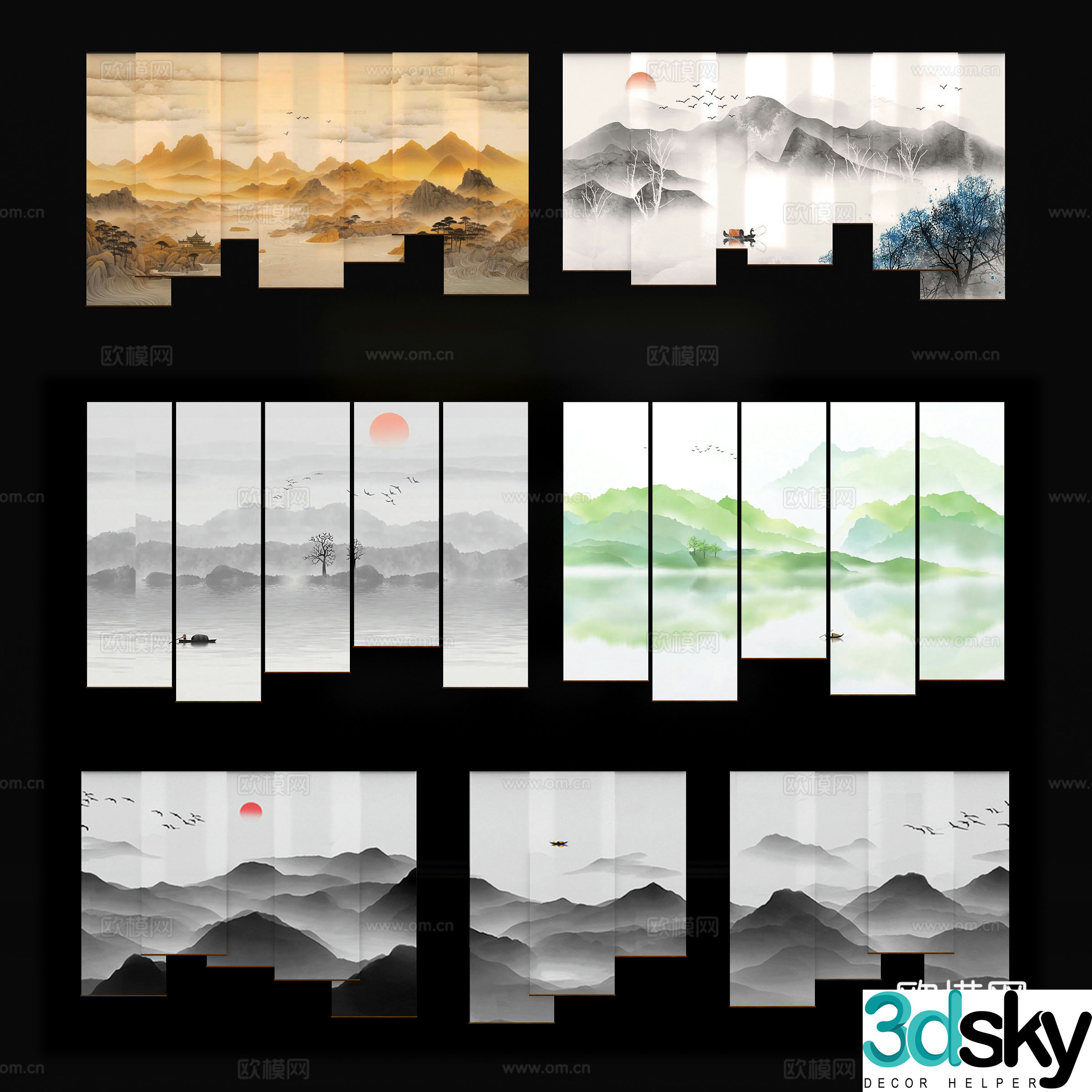 Modern ink curtain curtain 3d model