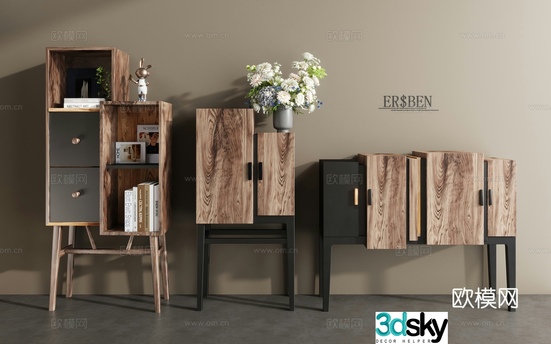 Modern new Chinese style log decorative cabinet chest of drawers 3D model