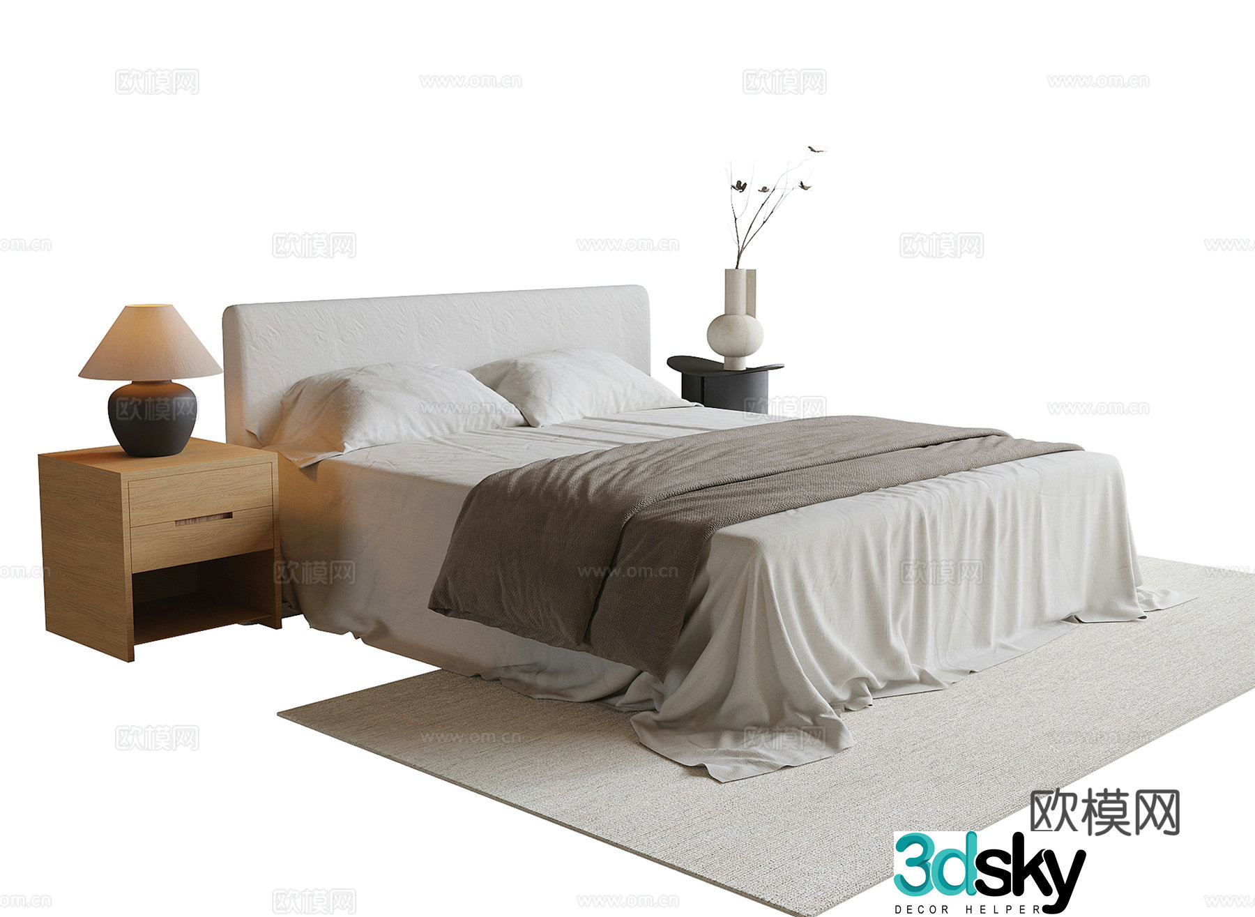 Modern double bed nightstand desk lamp 3d model