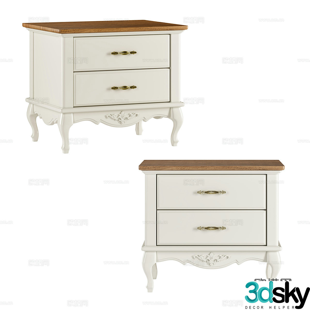 American simple solid wood bedside table 3D model