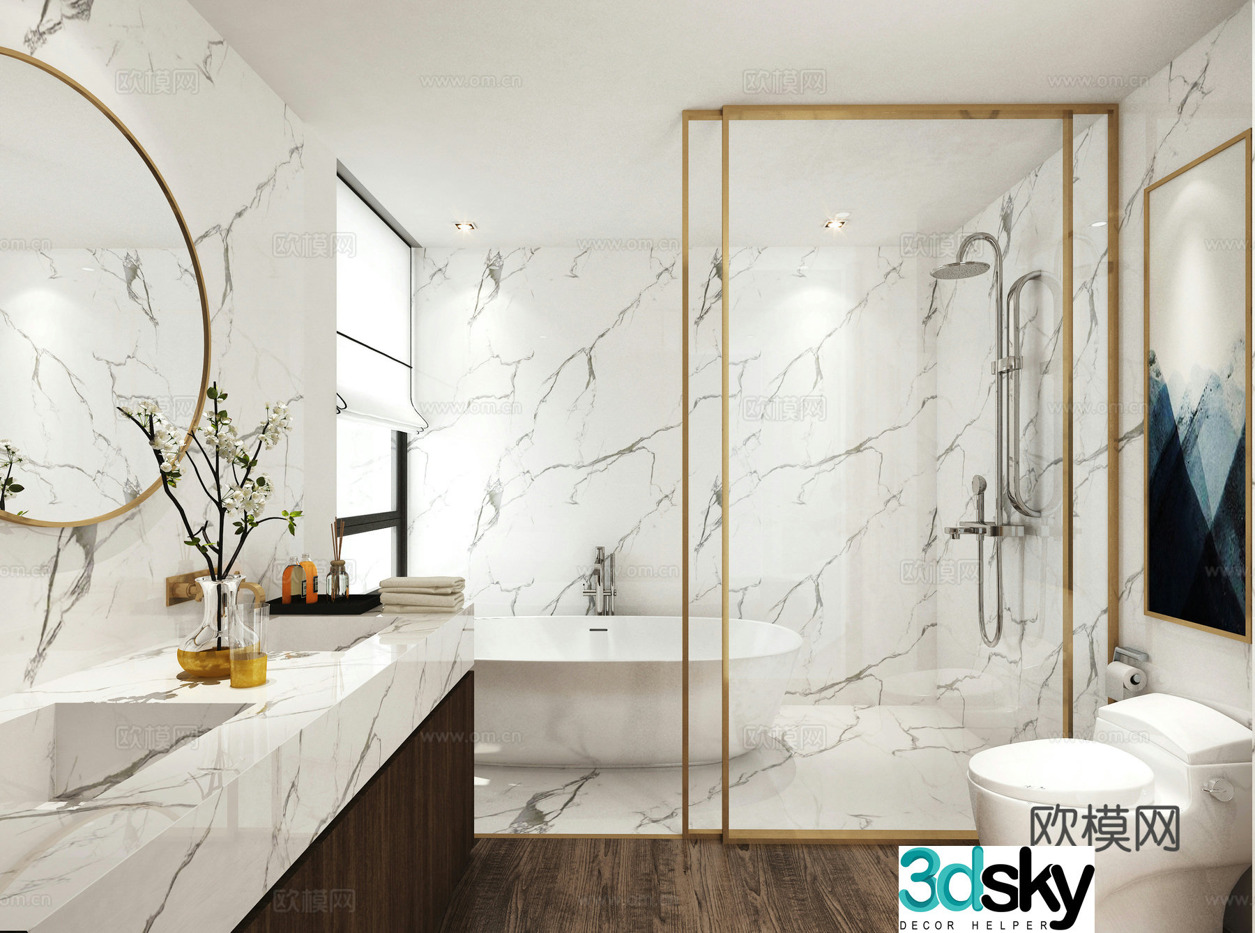 Modern minimalist bathroom toilet shower toilet shower room wash basin dressing mirror 3d model