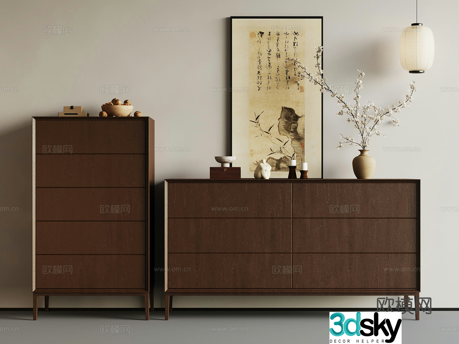 New Chinese side cabinet decorative cabinet 3D model