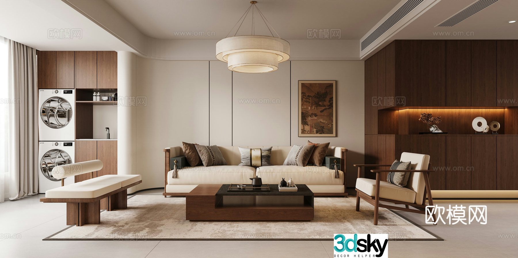 Song style aesthetic living and dining room 3D model