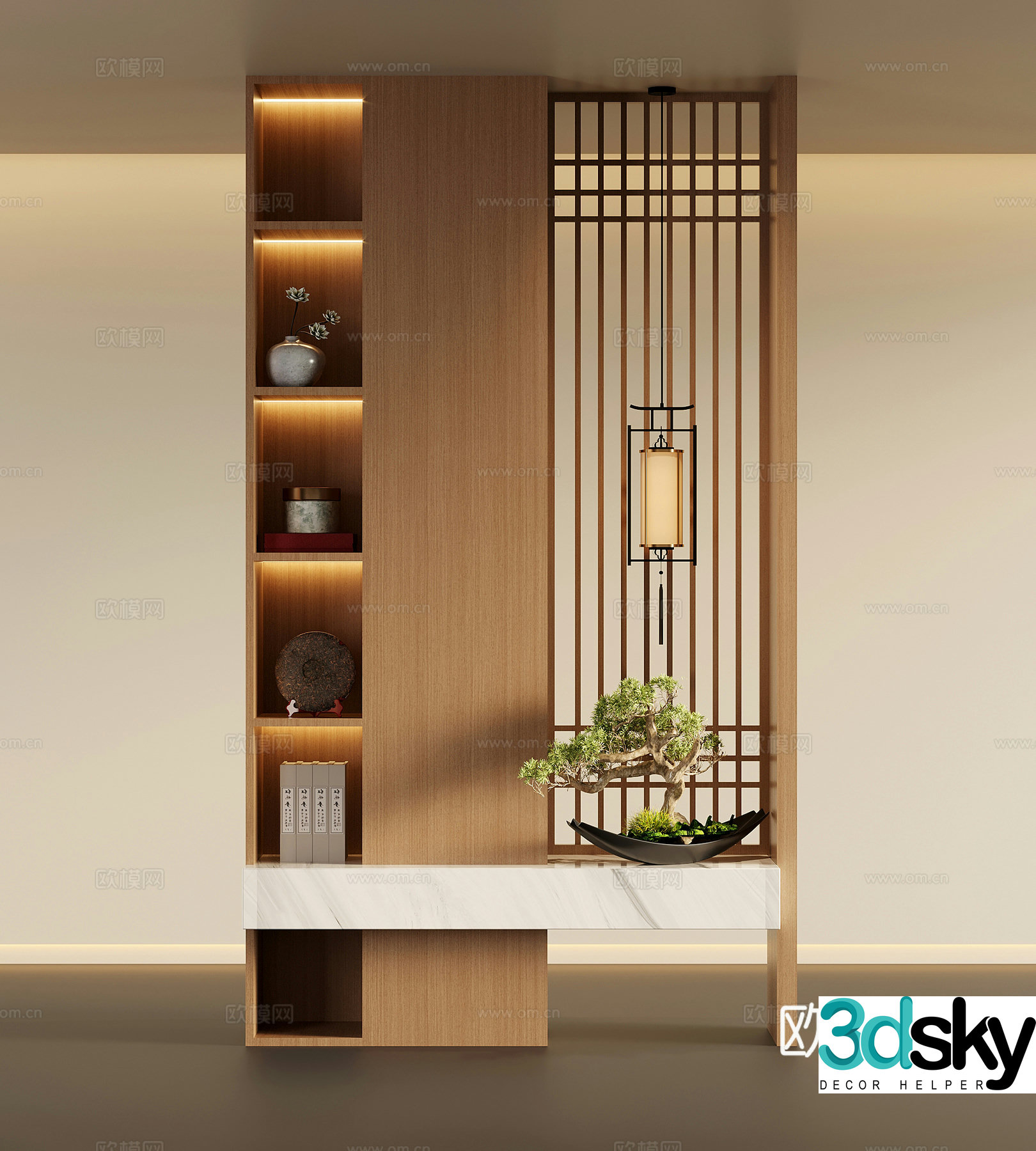 Partition cabinet New Chinese style partition cabinet Decorative cabinet 3D model