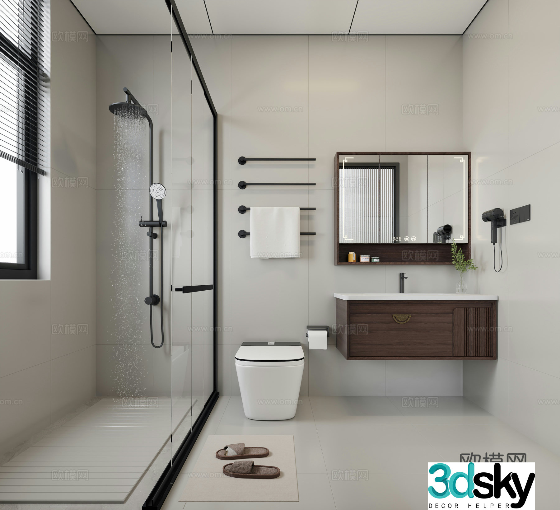 Chinese bathroom Chinese bathroom cabinet Chinese wet and dry separate bathroom 3D model