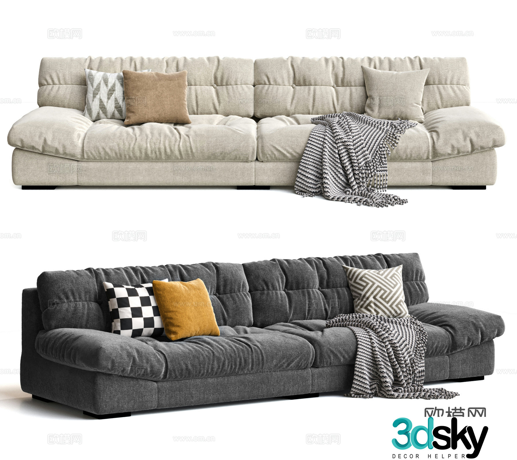 BAXTER modern Italian cream style double sofa cloud sofa 3d model