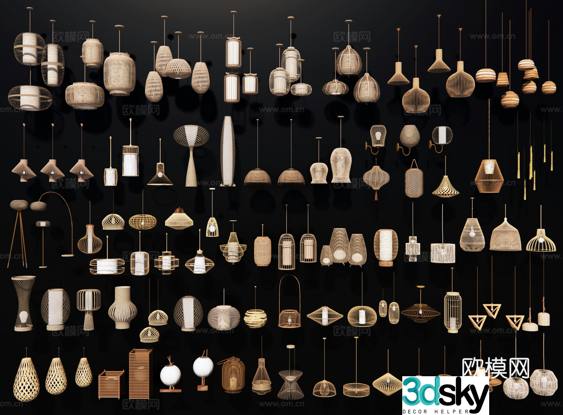 Rattan chandelier bamboo chandelier wooden chandelier Wasabi chandelier creative chandelier artistic chandelier 3D model