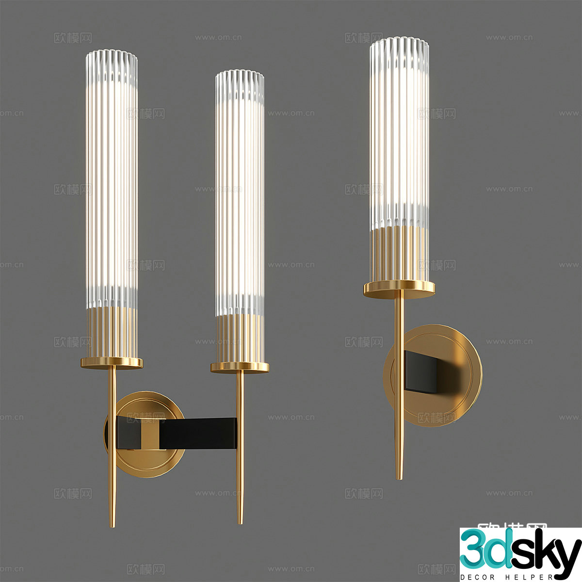 Modern light luxury metal glass decorative wall light 3d model