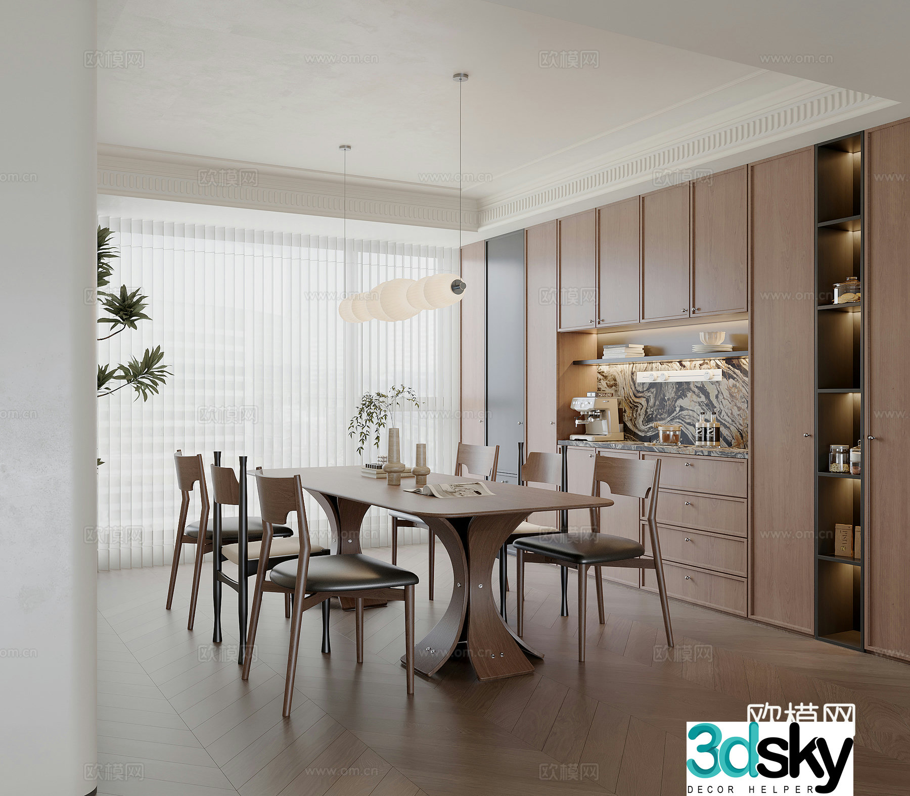 Middle style restaurant Middle style dining table and chair Middle style dining sideboard 3D model