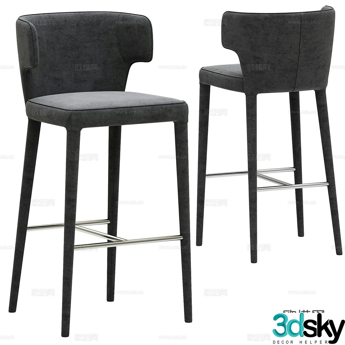 Modern Italian fabric bar chair 3D model