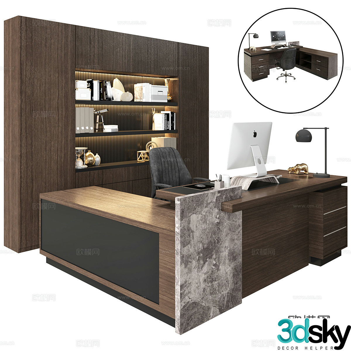 Modern Italian office desk and chair Office furniture 3d model