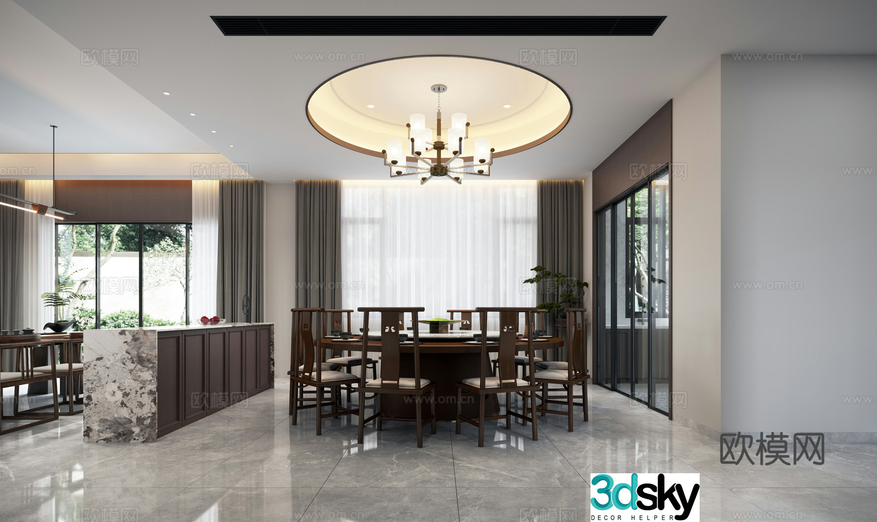 Villa round table restaurant 3d model