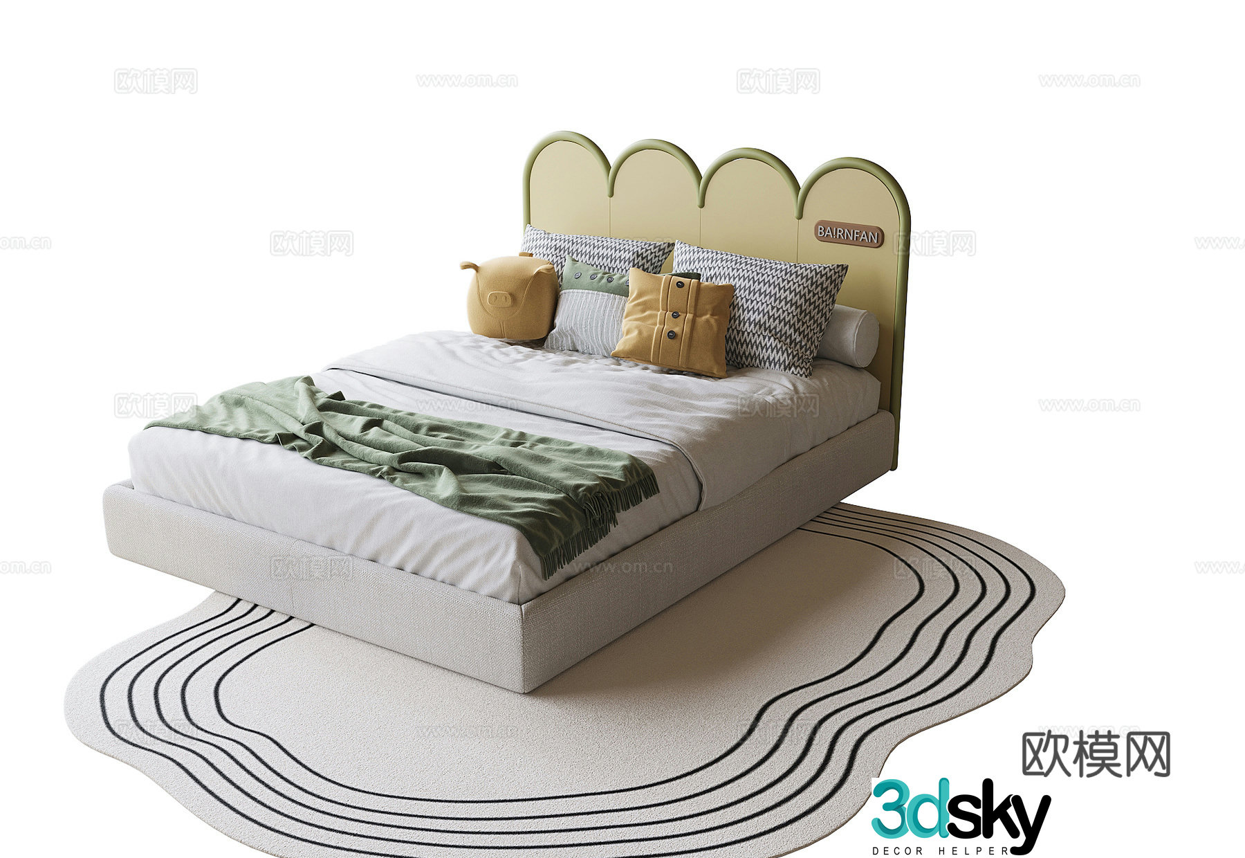 Modern children’s bed single bed carpet 3d model