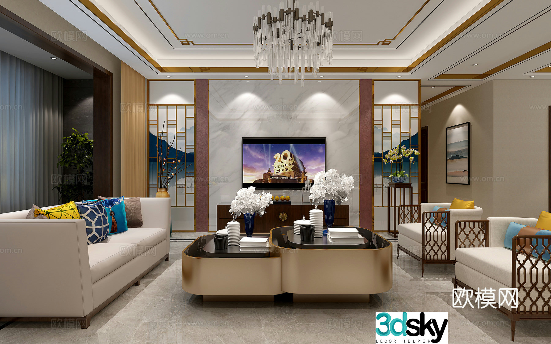 New Chinese style living and dining room coffee table single sofa TV cabinet ornament 3D model