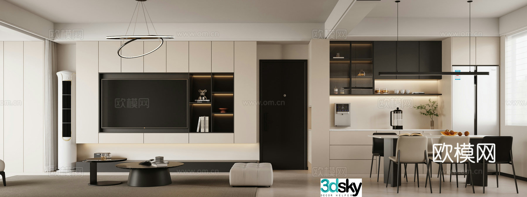 Modern minimalist living restaurant 3d model