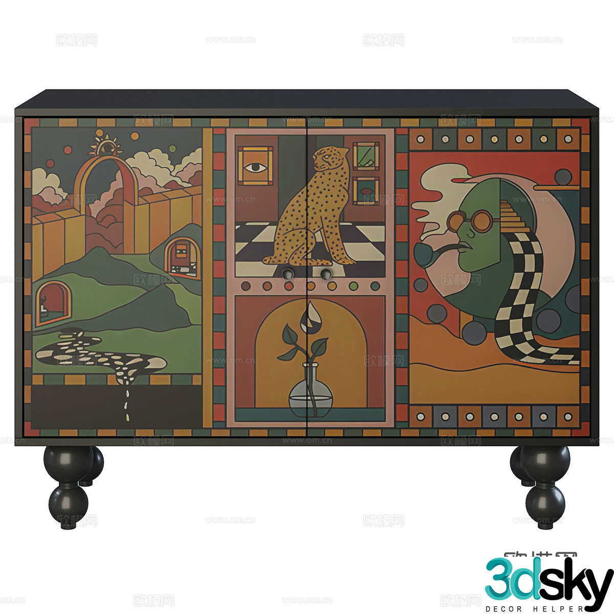 New Chinese style medieval style decorative chest of drawers side cabinets low cabinet 3D model