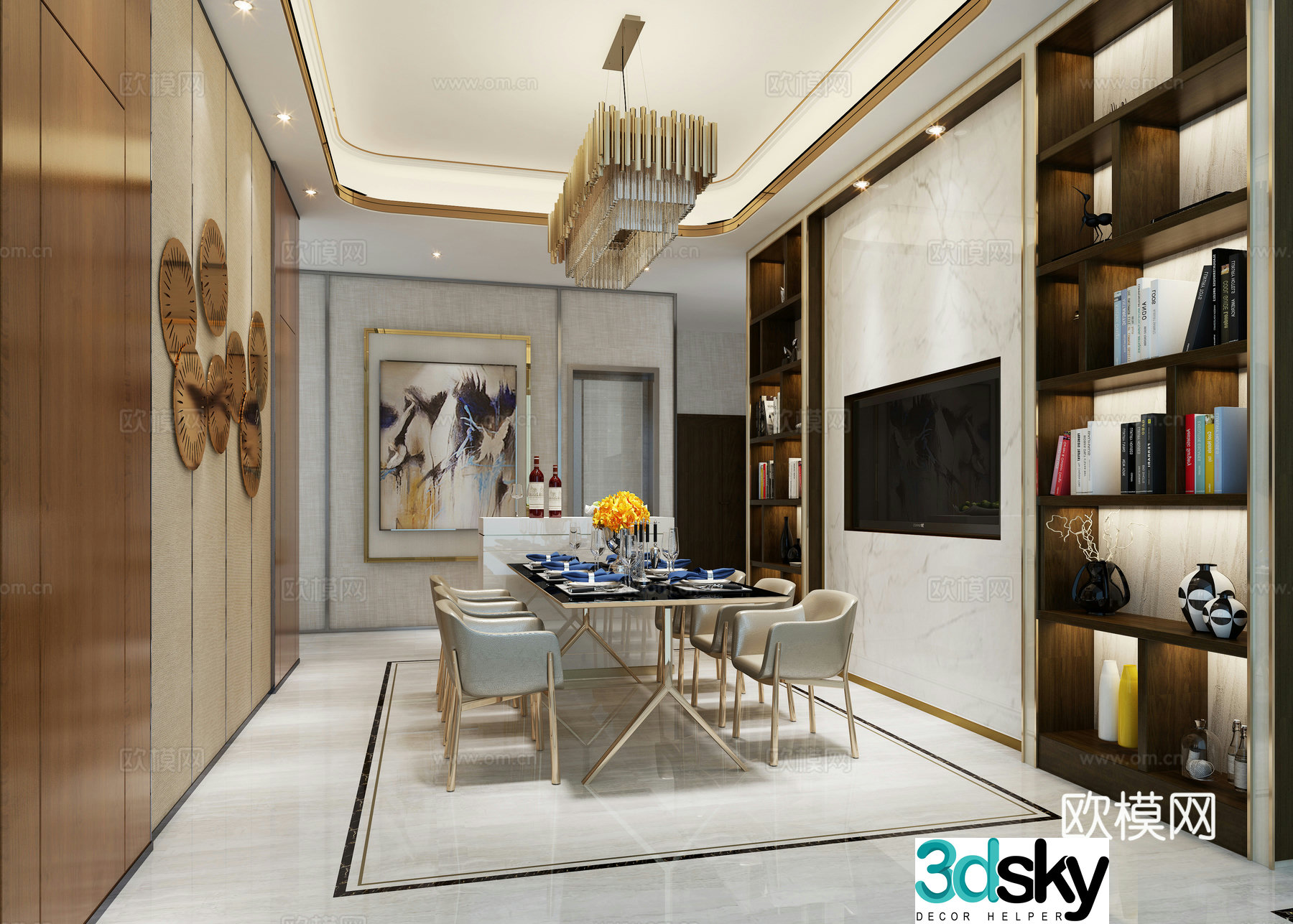 Postmodern model room metal model living and dining room villa fine decoration room 3D model