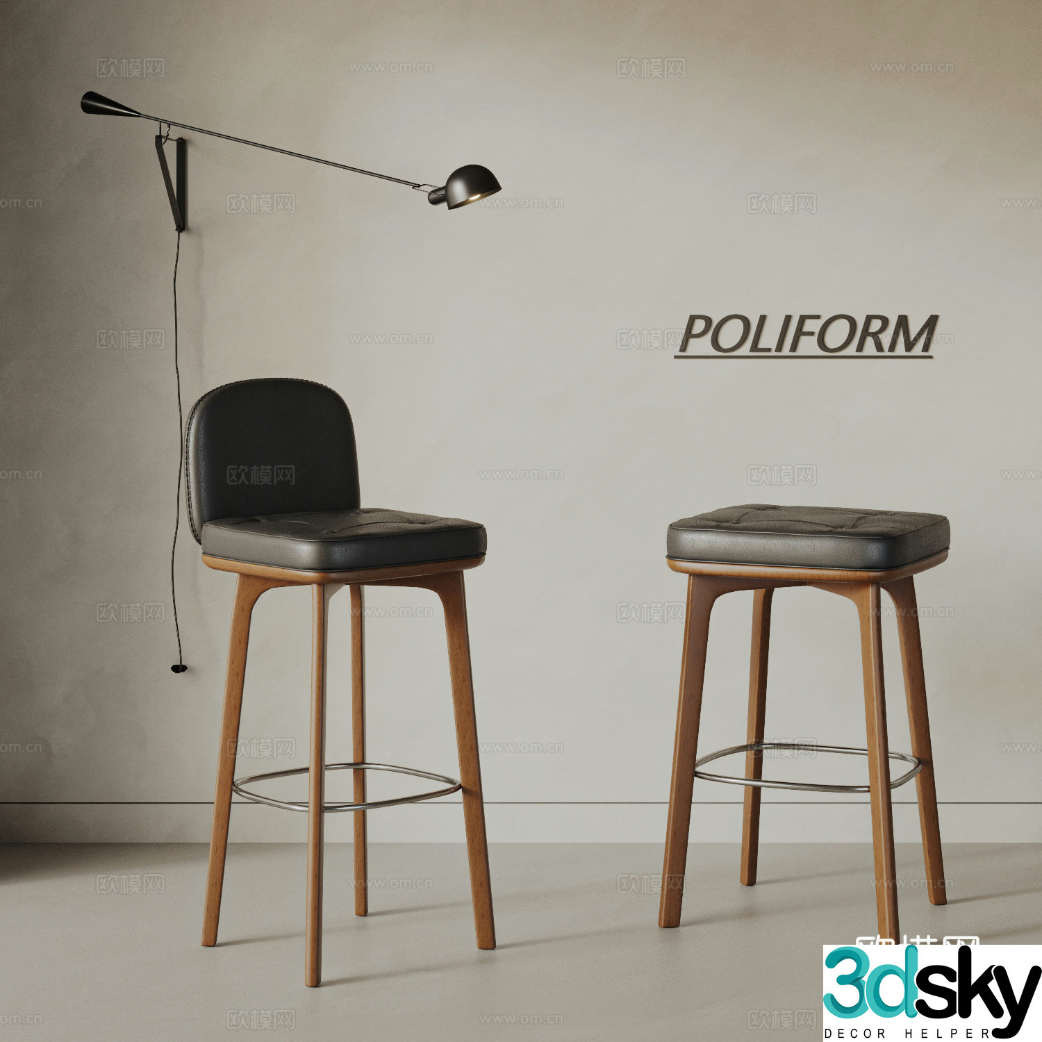 Modern medieval style bar chair combination bar stool bar chair leather bar chair wooden bar chair 3d model