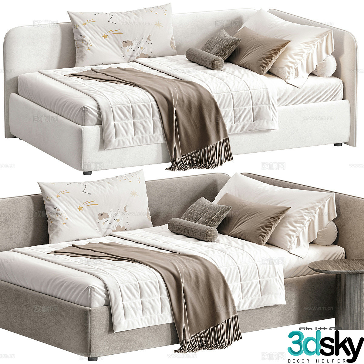 Modern Italian cream style children’s fabric sofa bed 3d model