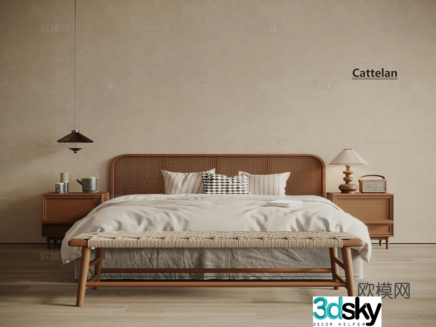 Middle Ages New Chinese Style Double Bed Solid Wood Bed Master Bed Shelf Bed 3D Model
