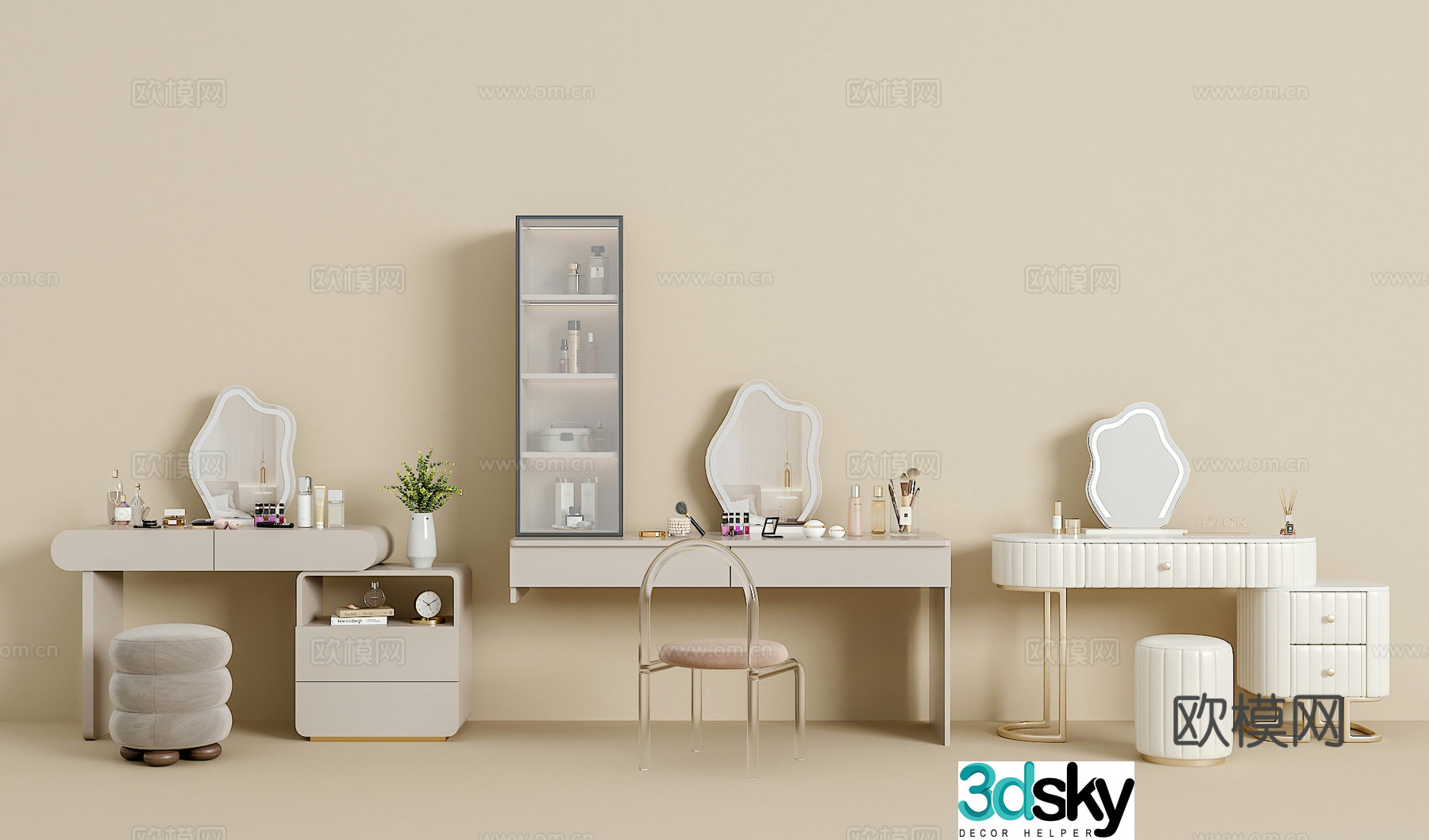 Dressing table makeup mirror combination jewelry ornaments 3D model