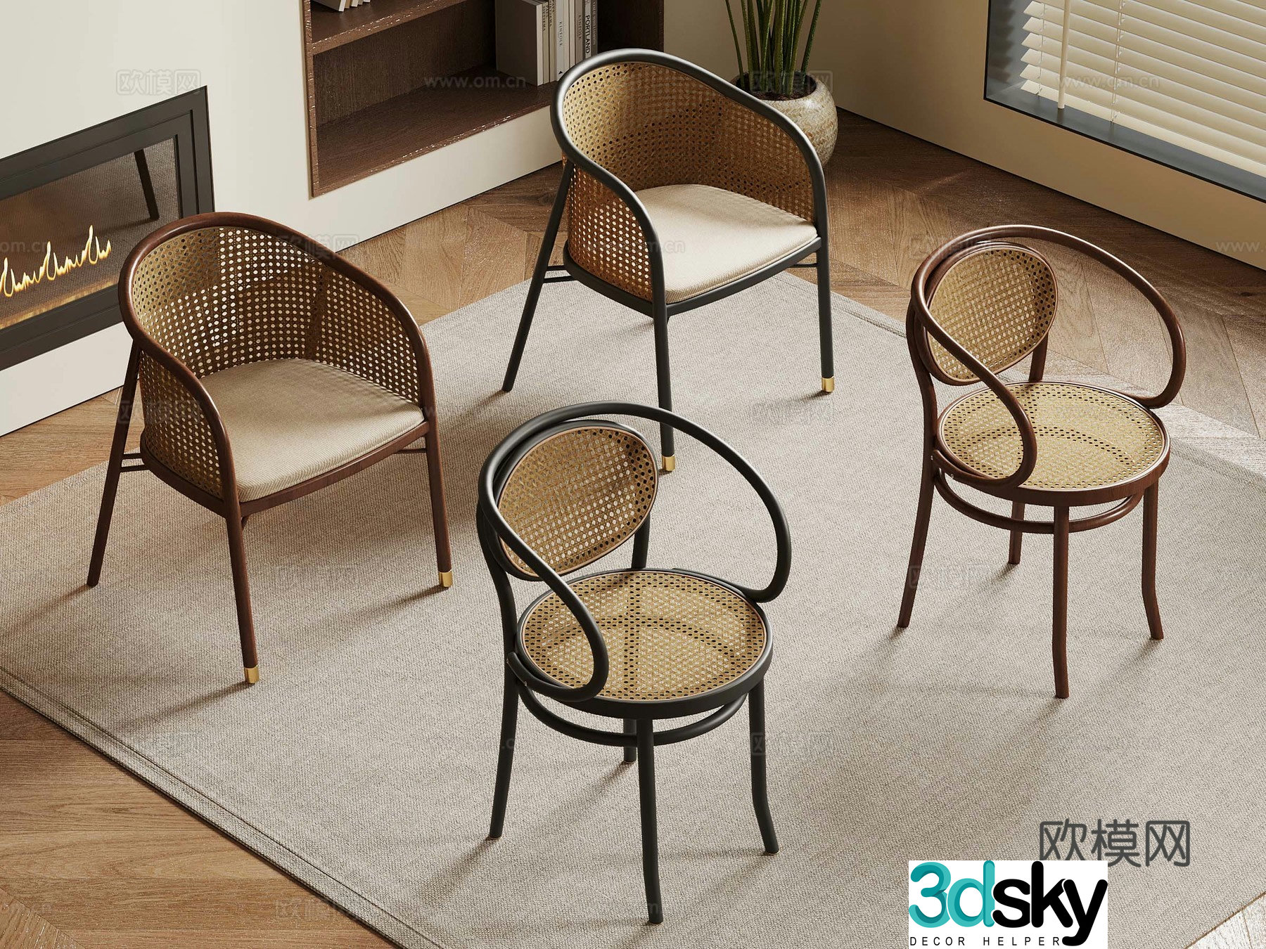 French medieval dining chair leisure chair rattan chair 3d model