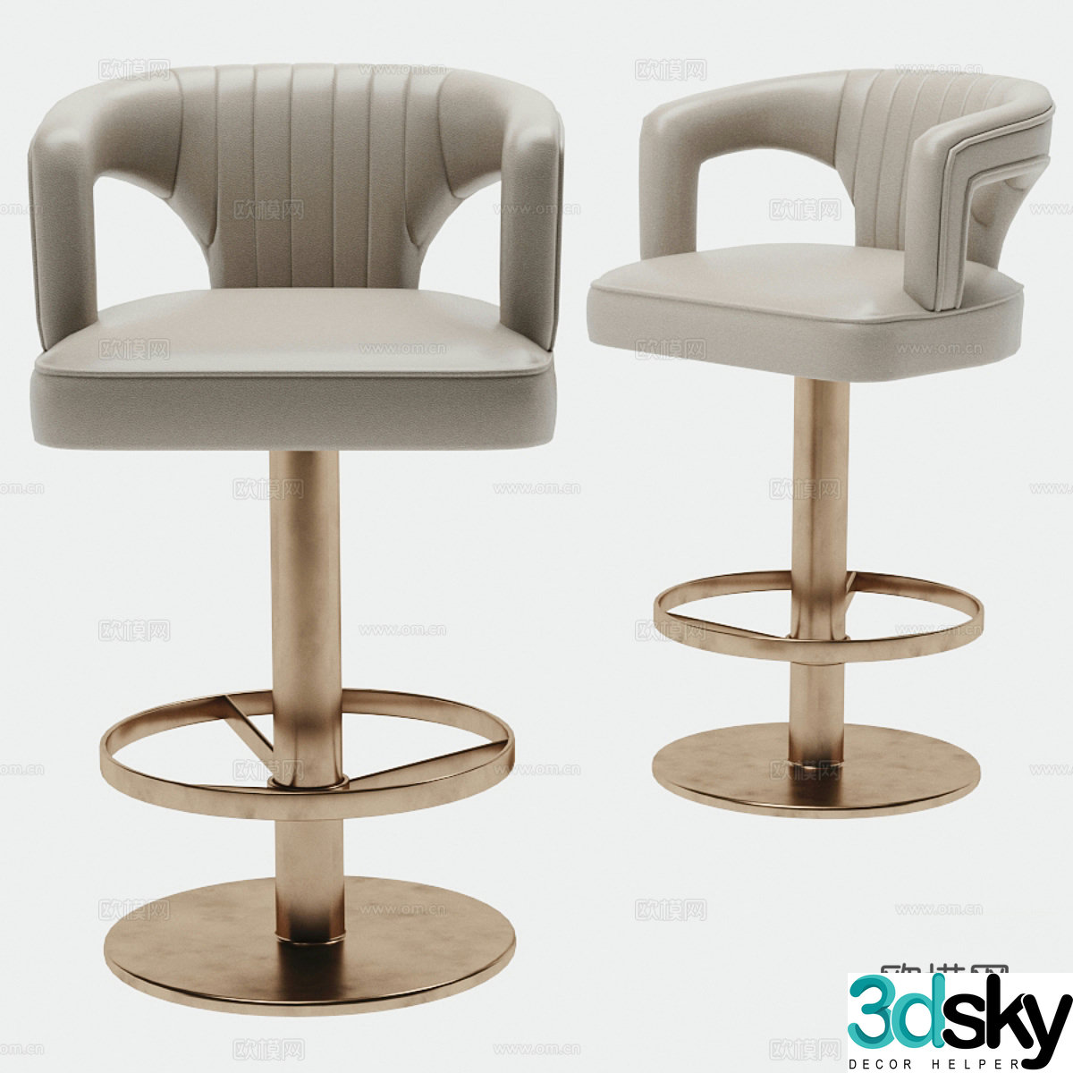 Modern Italian light luxury leather bar chair 3D model