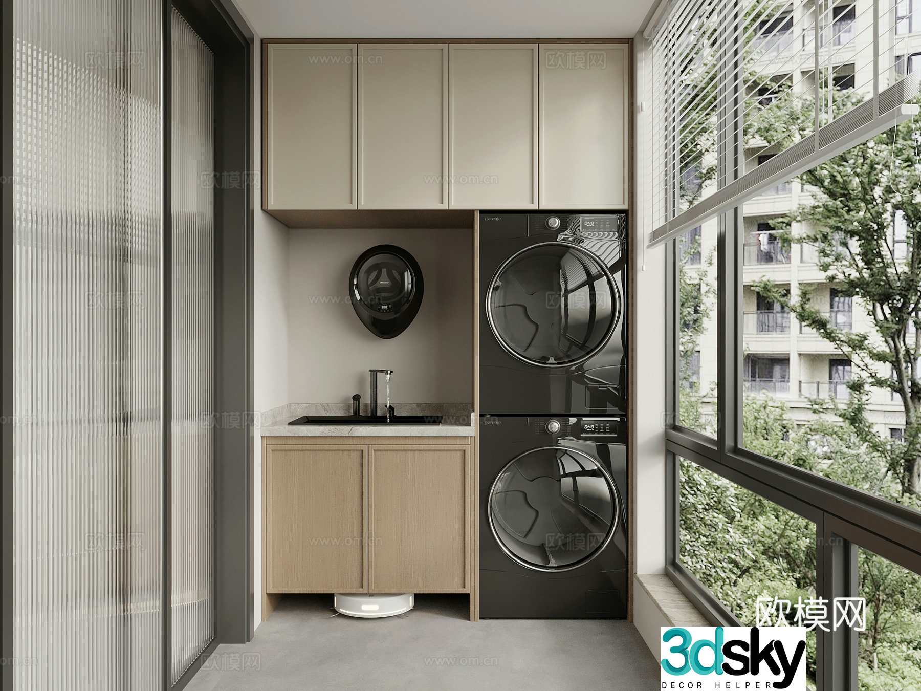 Balcony Modern balcony washing machine cabinet Balcony cabinet 3d model