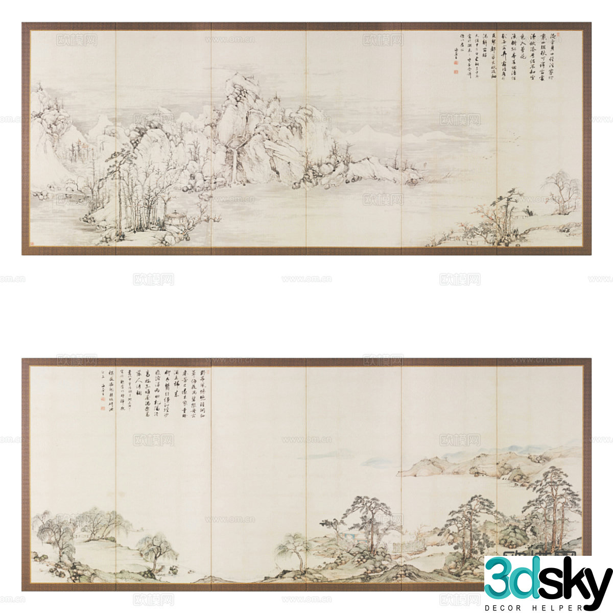 New Chinese style long strip decorative hanging painting 3D model