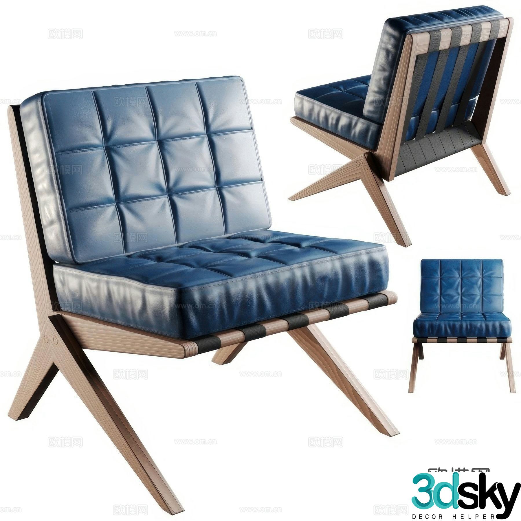 Modern Italian wooden leather lounge chair 3d model