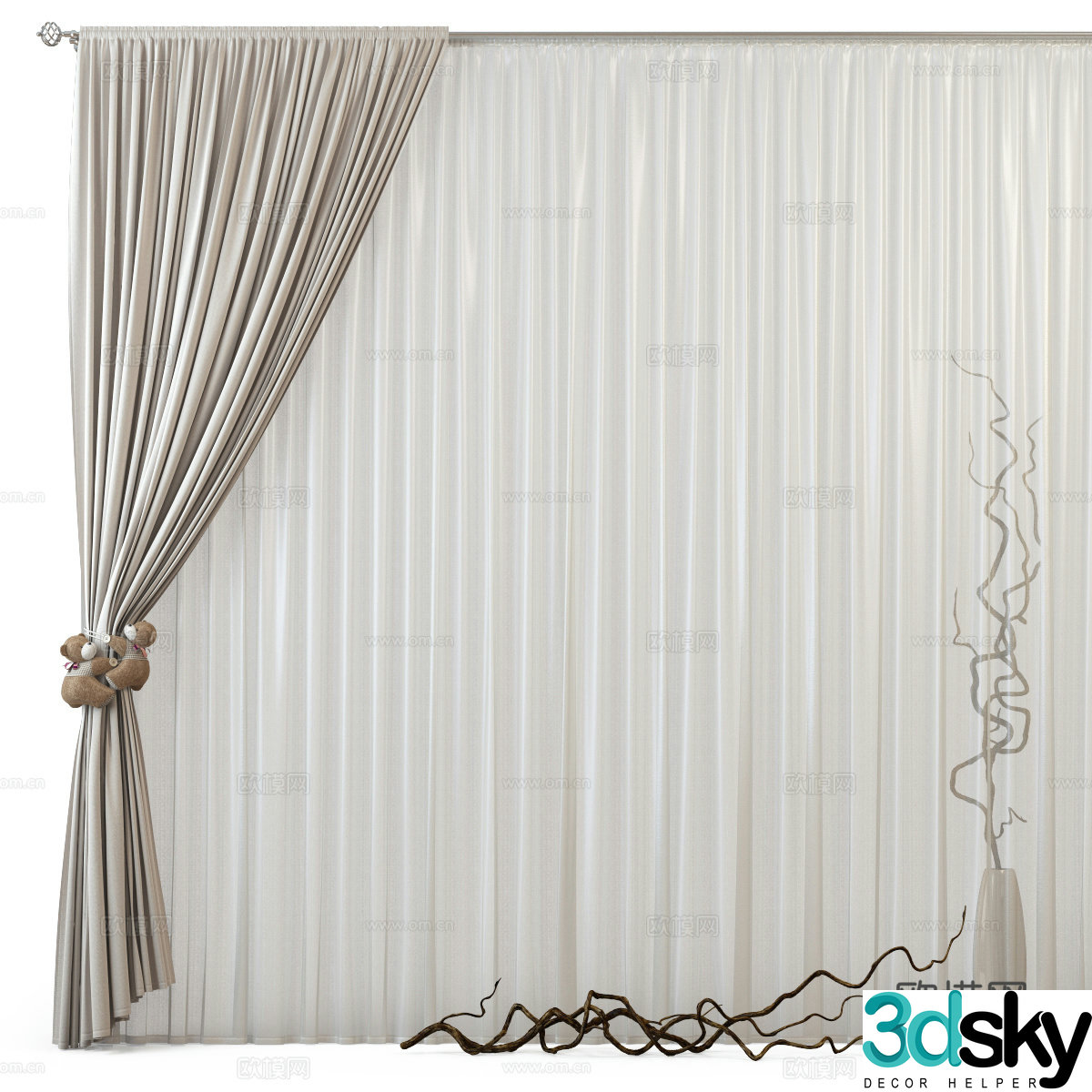 Modern cream style children’s fabric curtains 3d model