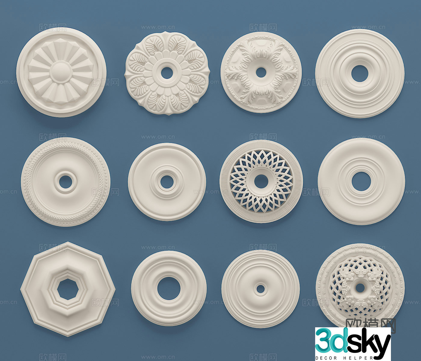 European gypsum carving chassis lamp disk components engraving 3D model