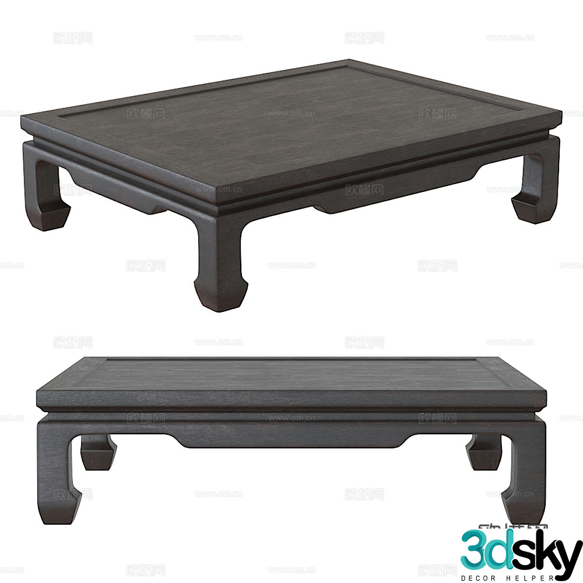 New Chinese solid wood square coffee table 3D model