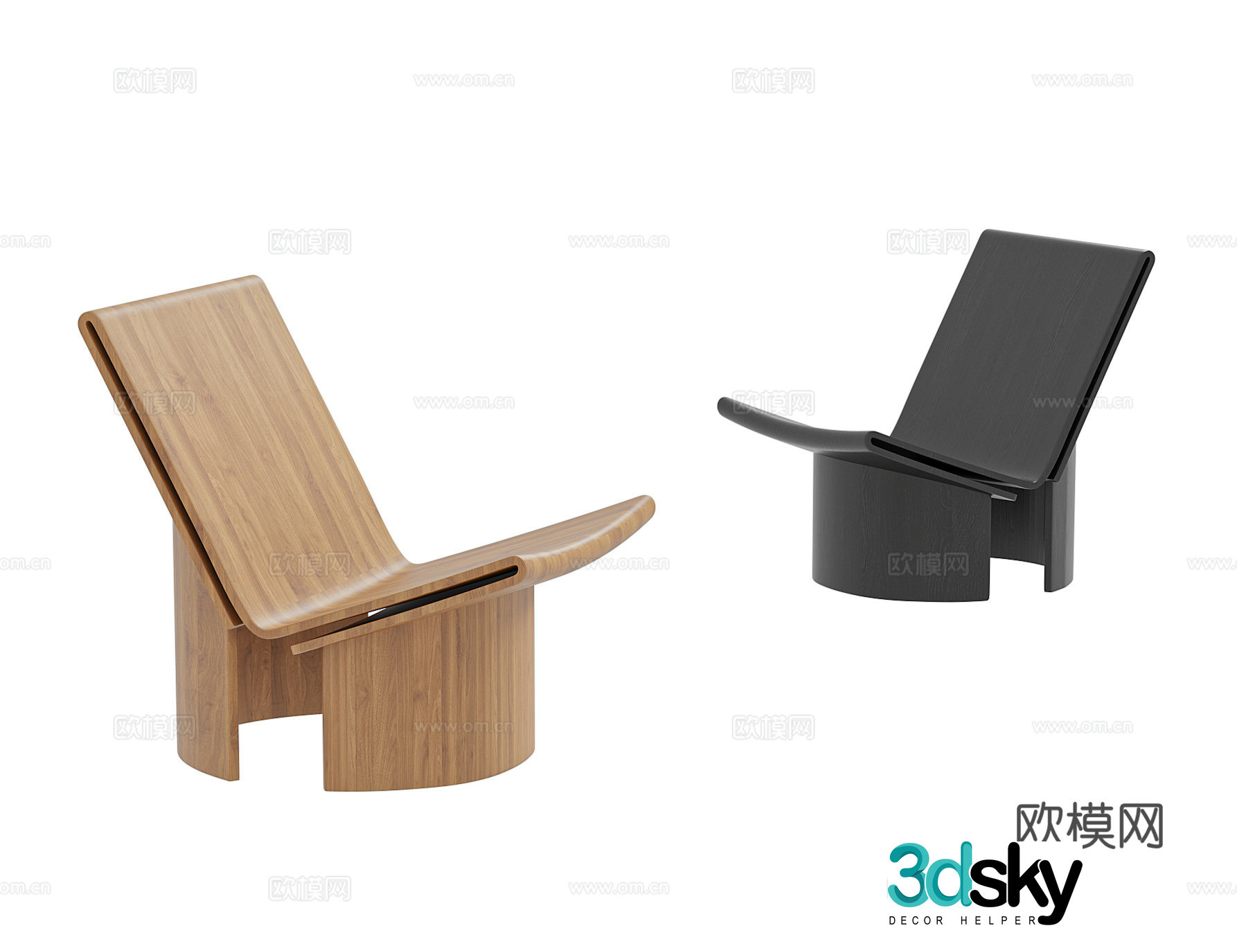 Modern solid wood leisure chair 3d model