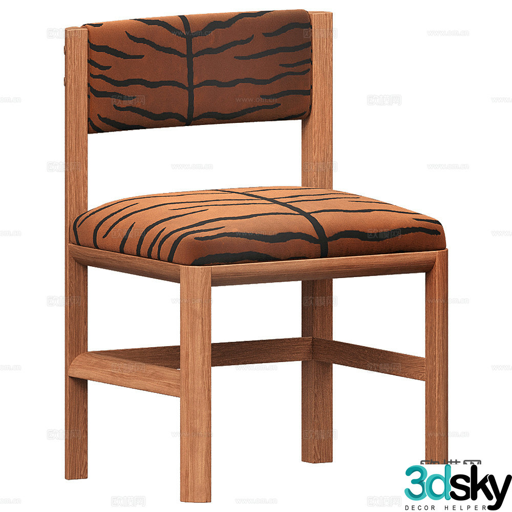 Medium style wooden fabric single chair 3D model