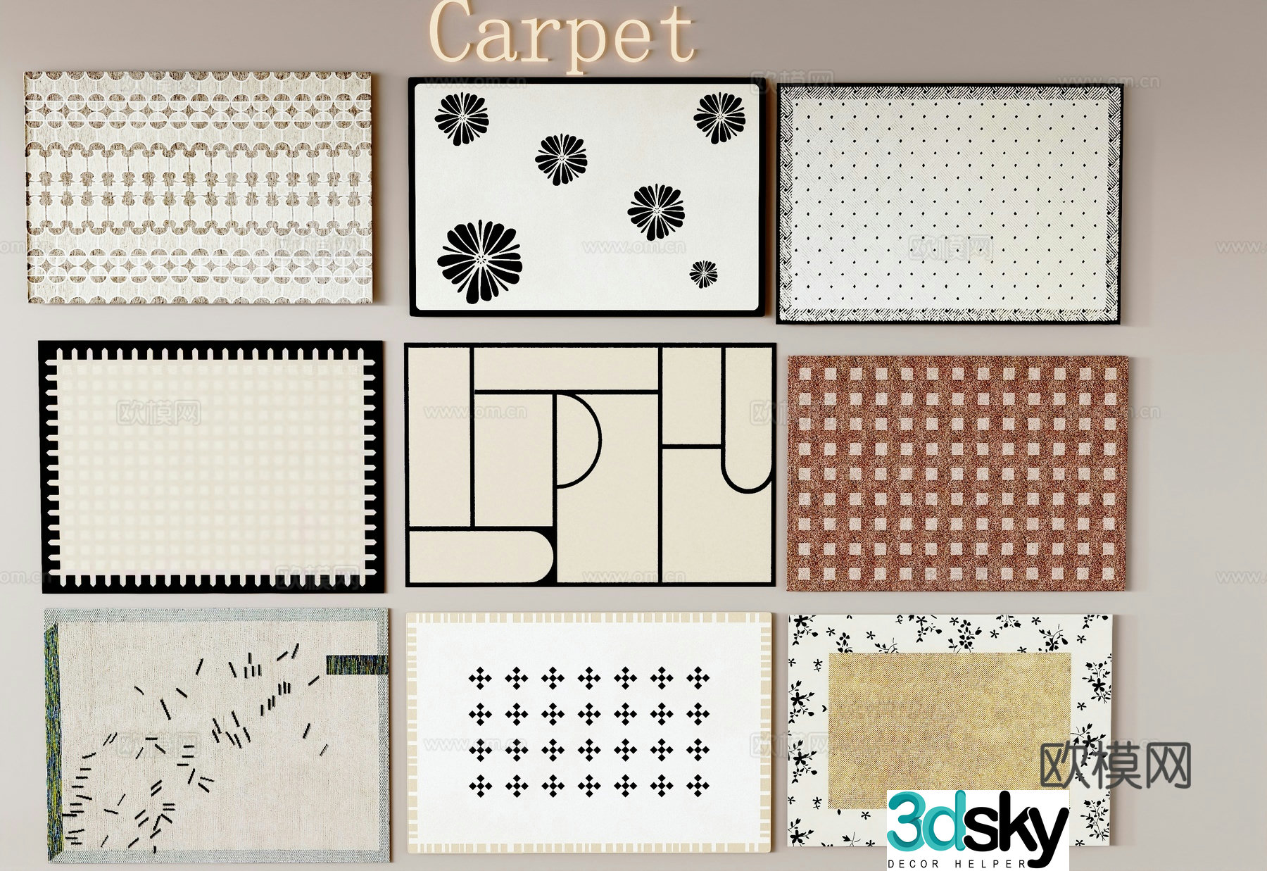 French American medieval square carpet Bedroom carpet Living room carpet 3d model