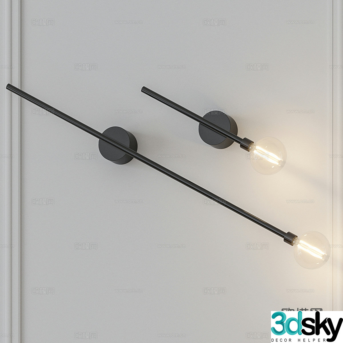 Modern minimalist long strip metal wall lamp 3d model