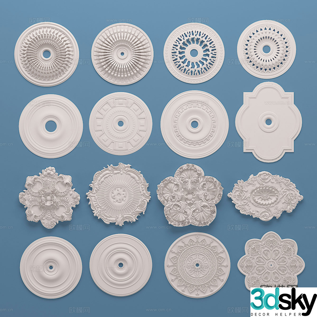 European simple plaster carving lamp plate engraving 3D model