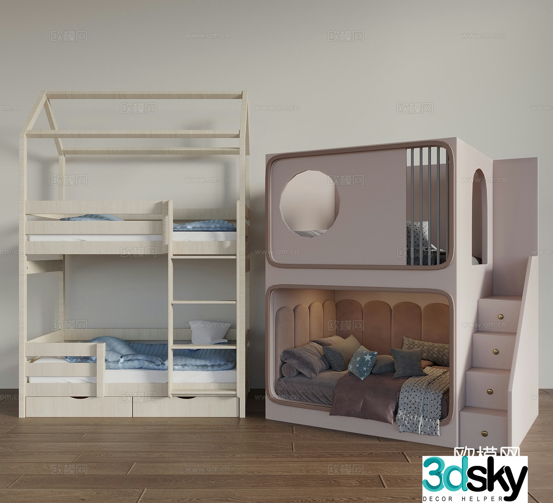 Children’s bed with bunk bed with bunk bed with 3D model