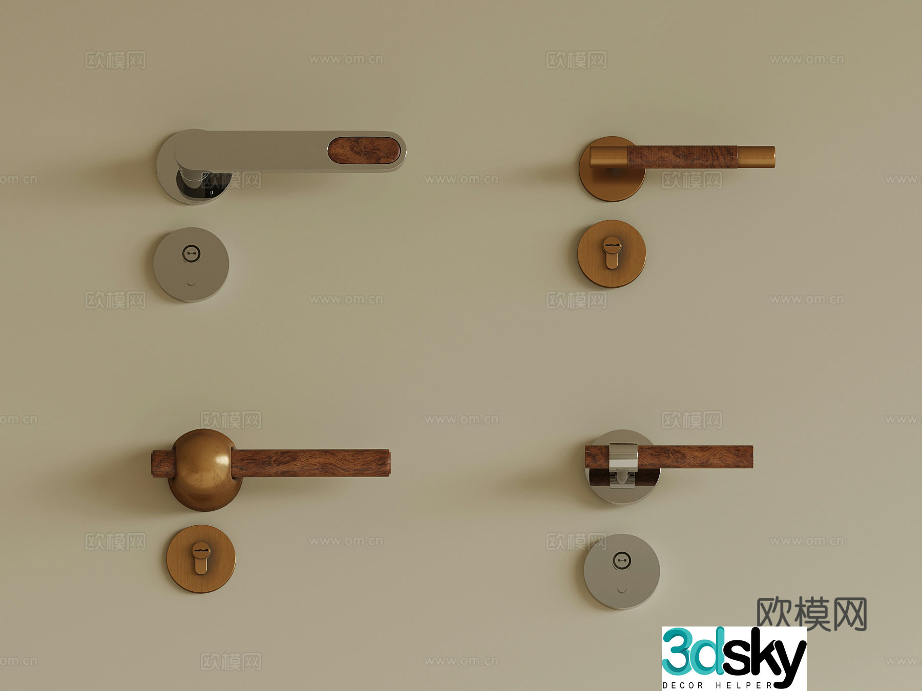 Middle-aged door lock handle 3D model