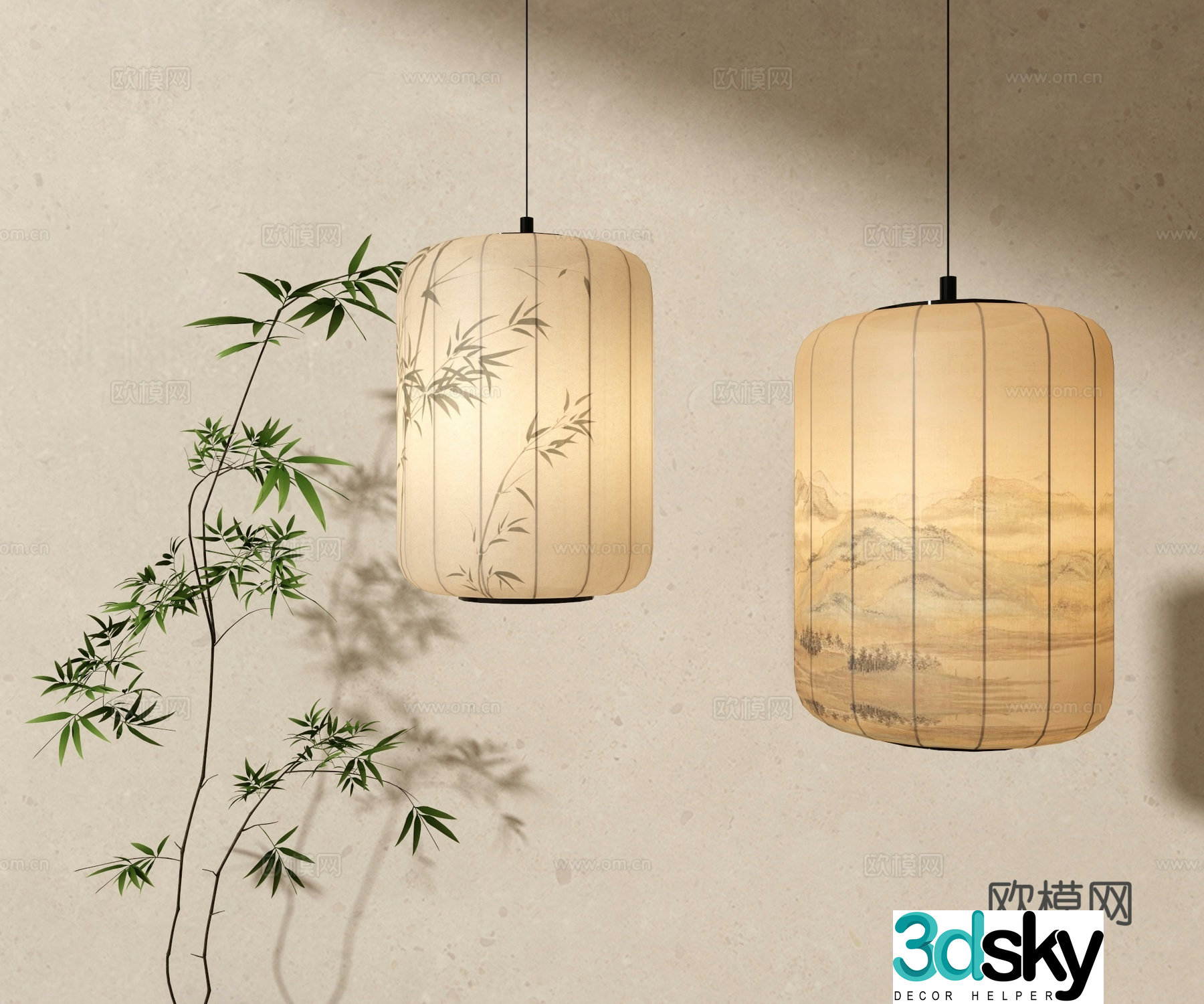New Chinese style lantern chandelier 3d model