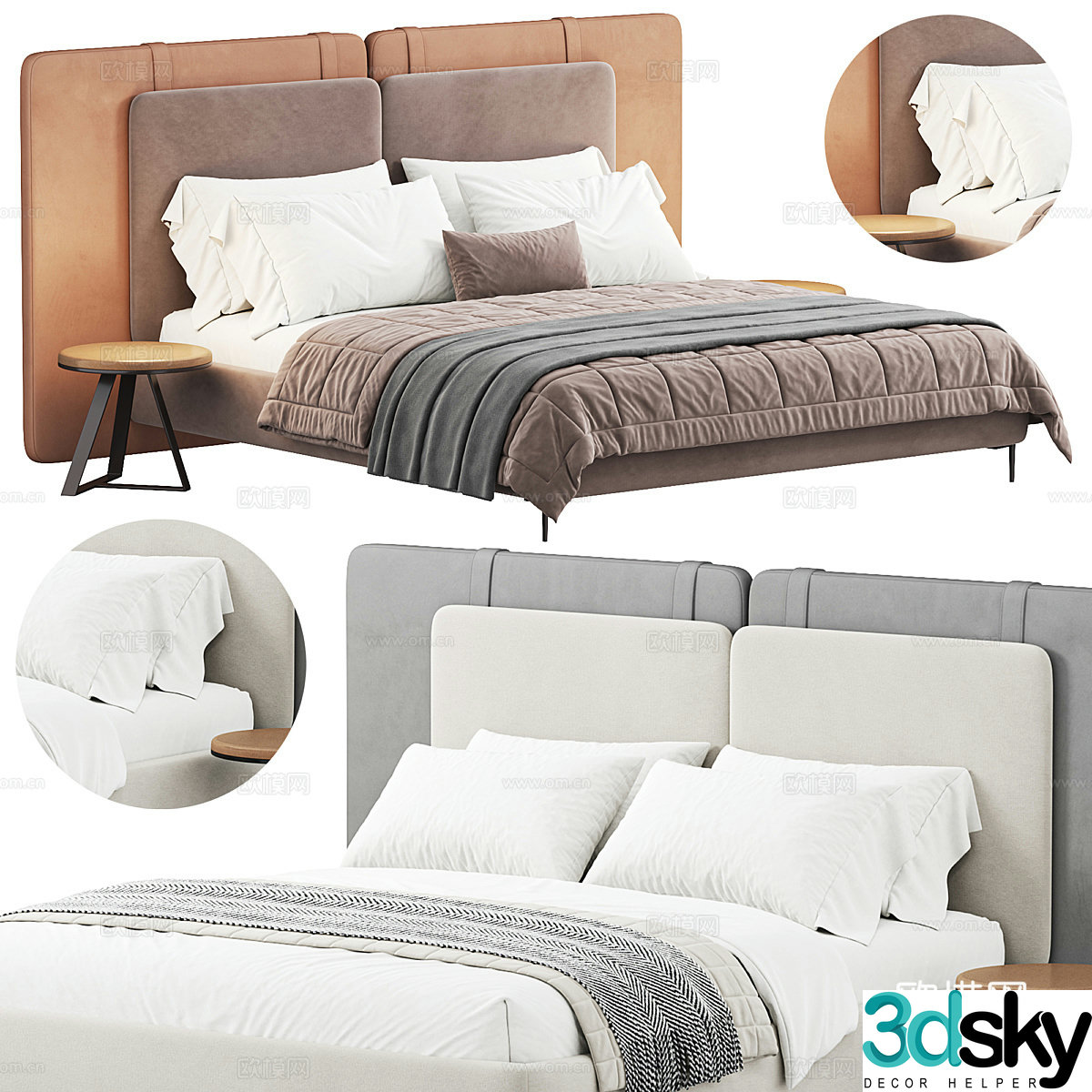 Modern Italian fabric double bed 3D model