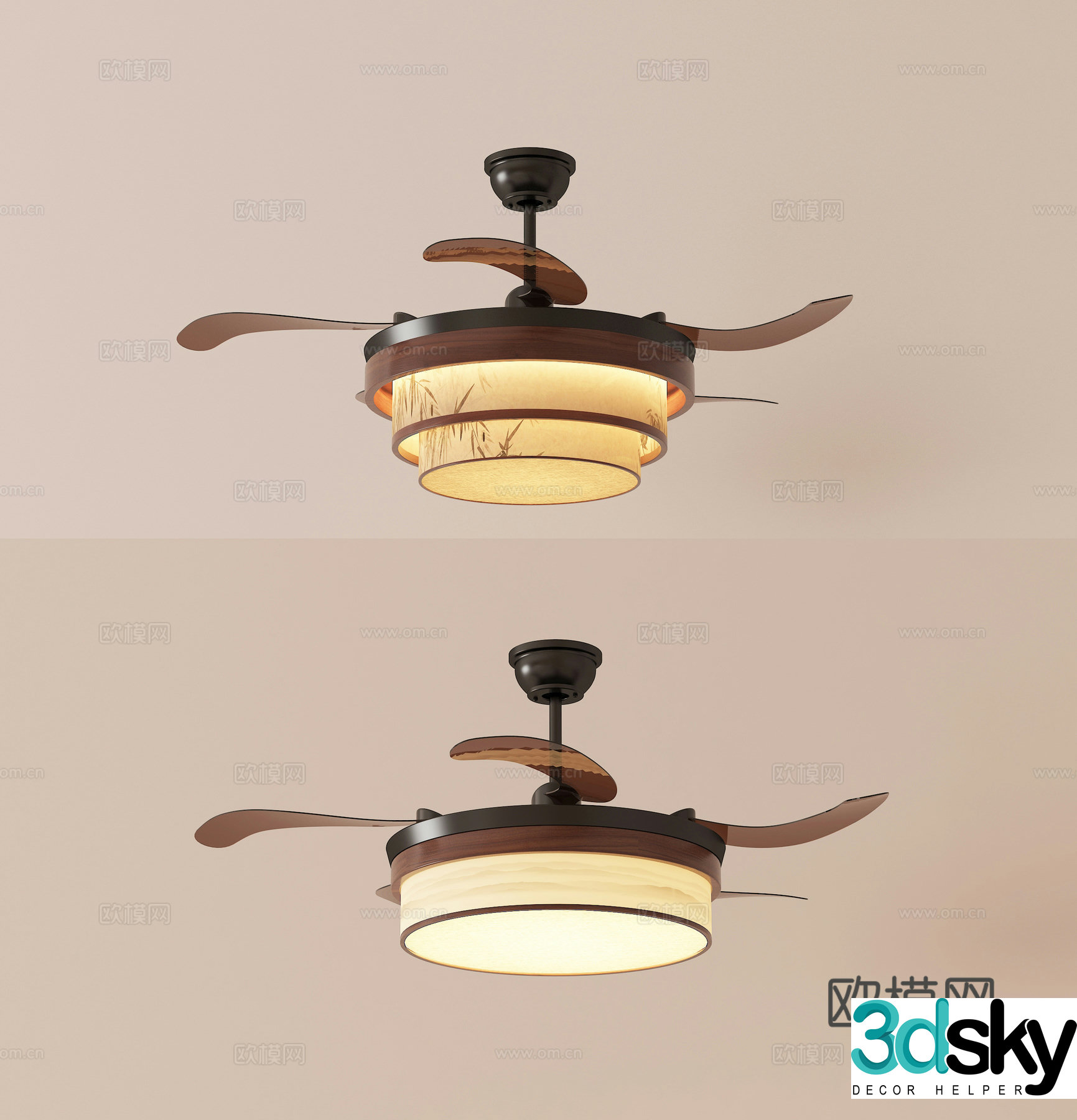 Song style aesthetic fan chandelier 3d model