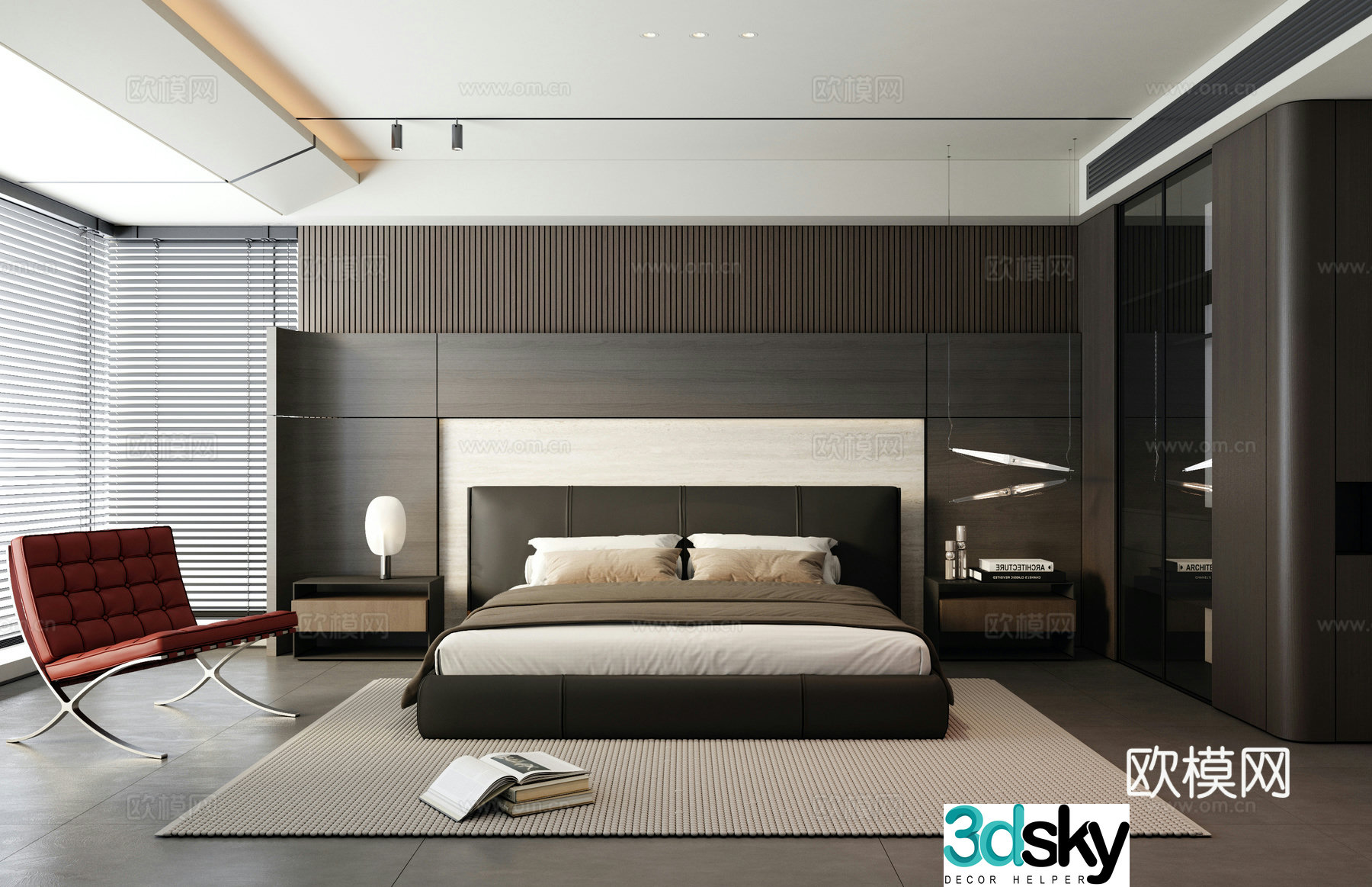 Italian minimalist bedroom master bedroom bay window bedroom master light 3D model