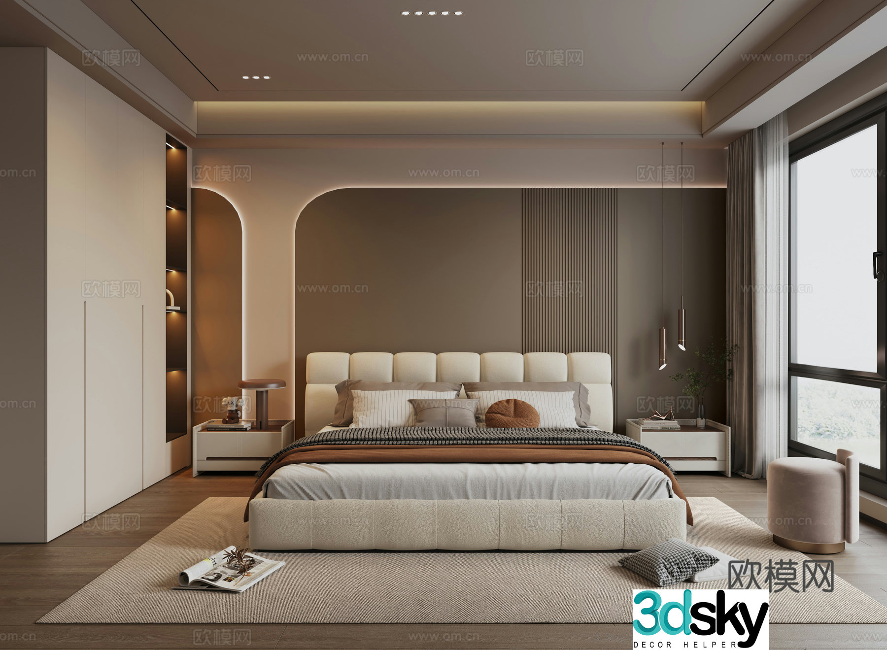 Modern cream style home bedroom 3d model