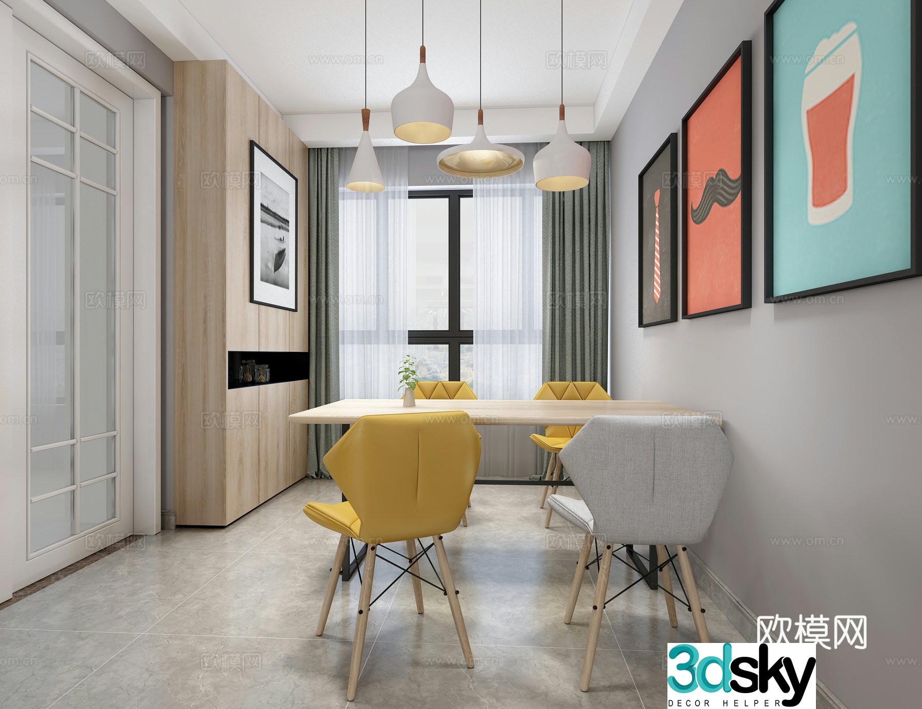 Modern minimalist living restaurant 3d model